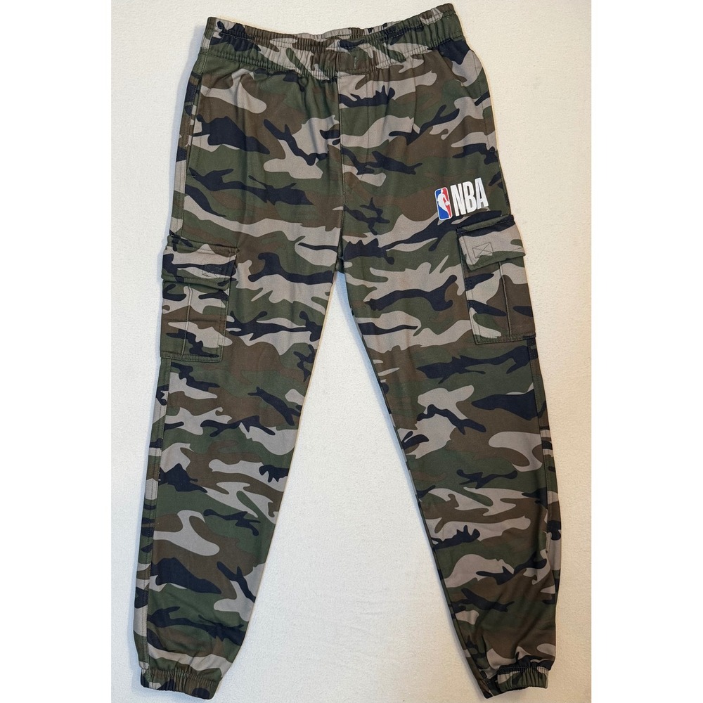 NBA Mens Camouflage Cargo Jogger Pants Fleece Lined Green Camo Medium